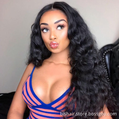 BIS Brazilian 100% Human  hair 4x4 loose deep waves wig for black women, human hair wigs with transparent lace closure wig